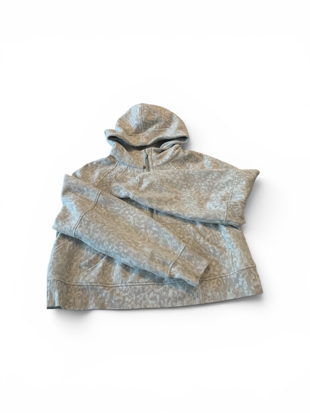 Lululemon Cropped, Light Gray & ivory muti print Hooded Pullover Sweatshirt